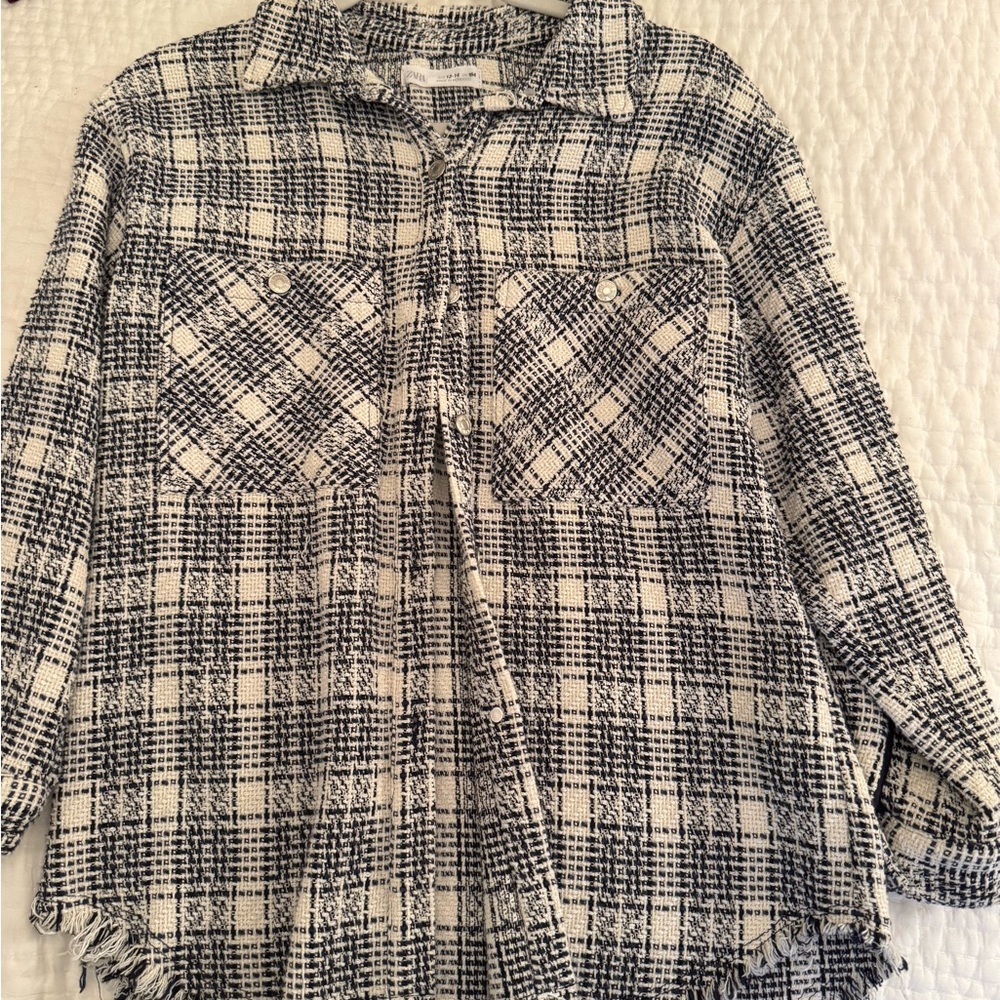 Zara Black and White Textured Shirt